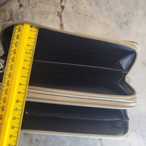 Floral Women Long Wallet Clutch Double Zip Wristlet Brown Pink Flowers - Picture 4 of 5